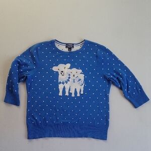 Lands' End Blue Sweater with Lamb Design